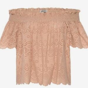 St. Roche Beverly Delicate Off Shoulder Eyelet Top Tan Size 2 New